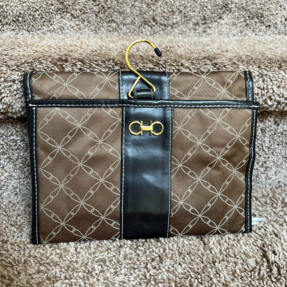 Modella Women's Brown Hanging/ Folding Toiletry Accessory Bag .